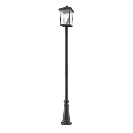 Beacon 3 Light Outdoor Post Mounted Fixture, Oil Rubbed Bronze & Clear Beveled